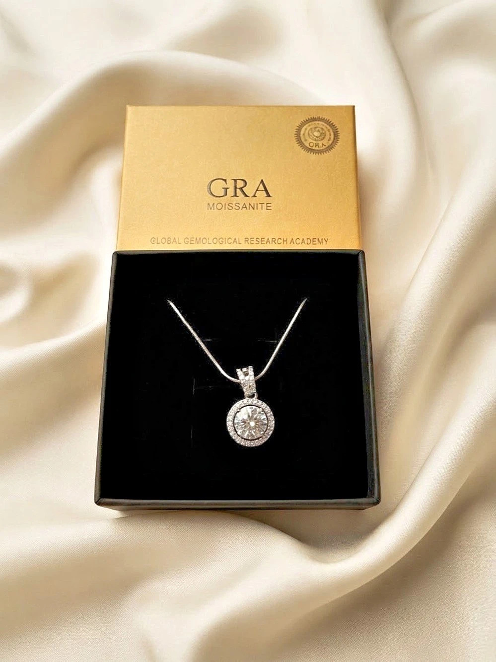 GRA Moissanite Round Halo Moissanite Pendant Necklace Pendant Necklace Silver